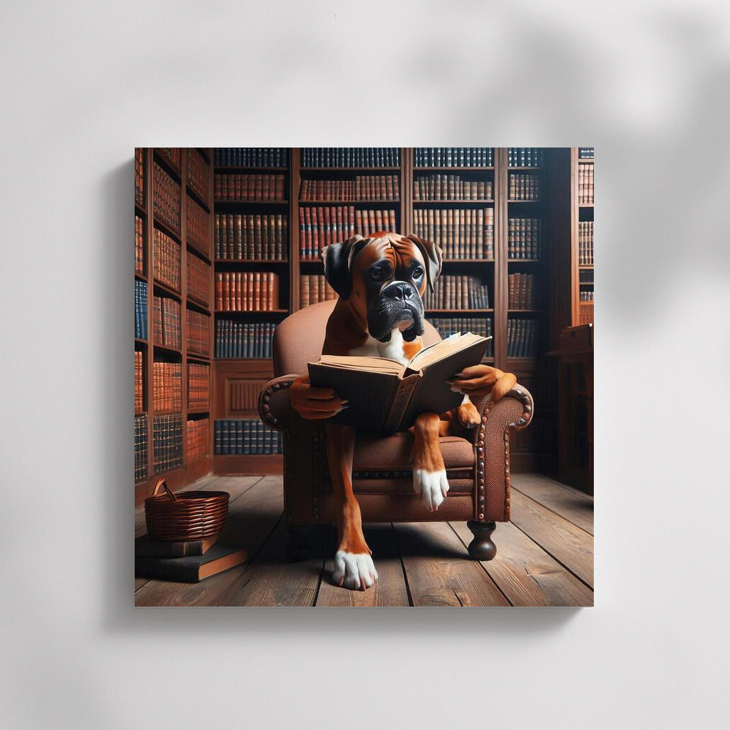 Boxer in the Library: Reading on a Little Chair