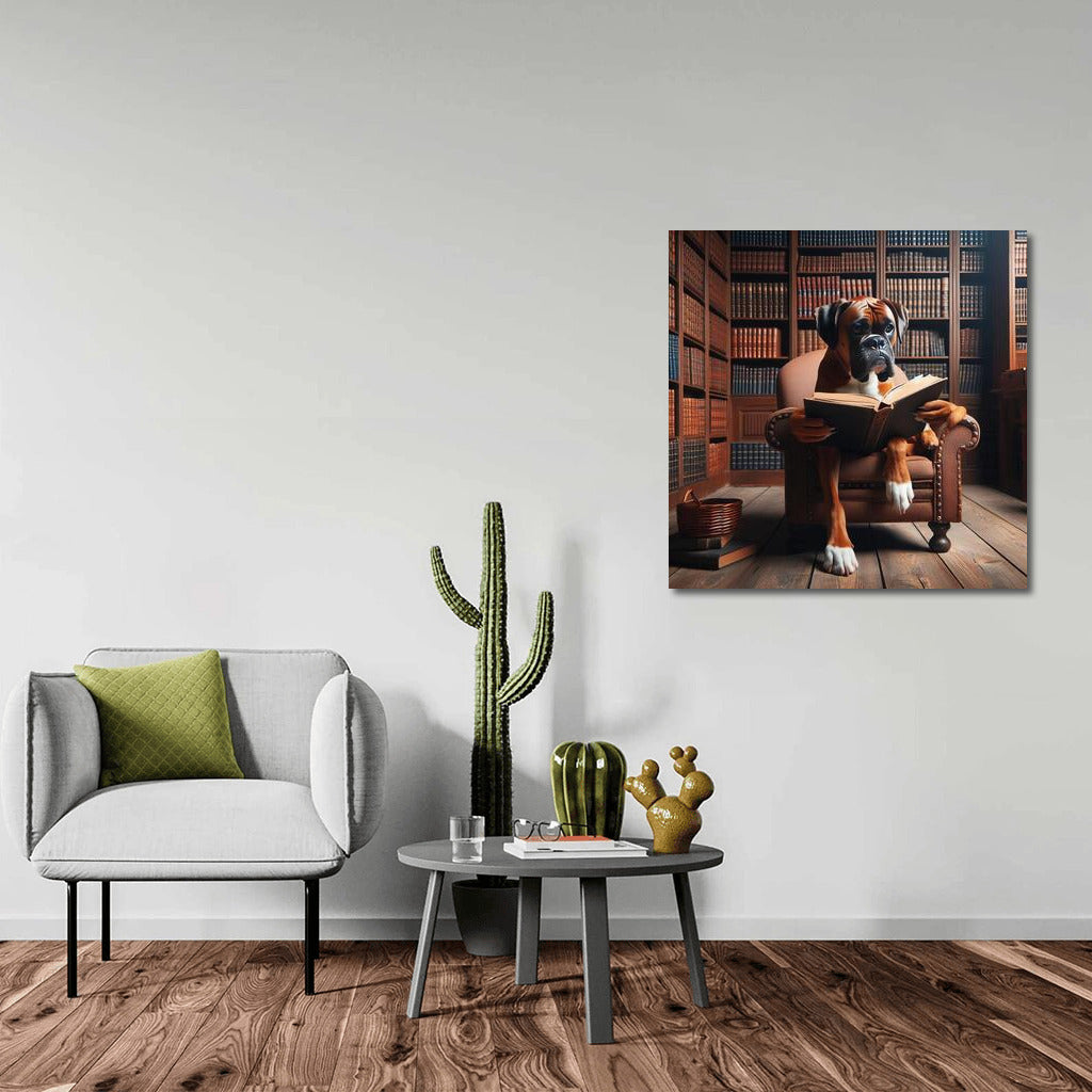 Boxer in the Library: Reading on a Little Chair