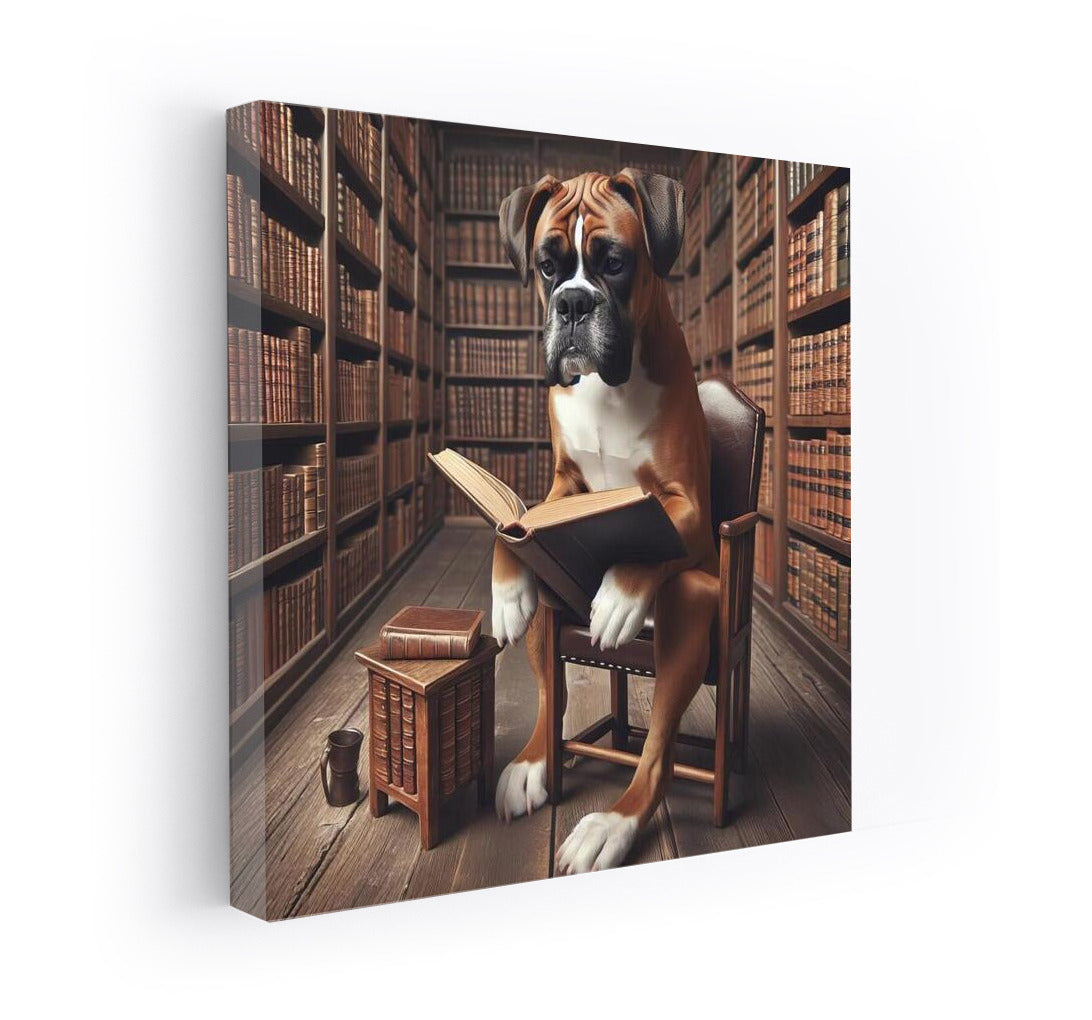 Reading Boxer in the Library: Unique Wall Art for Book Lovers