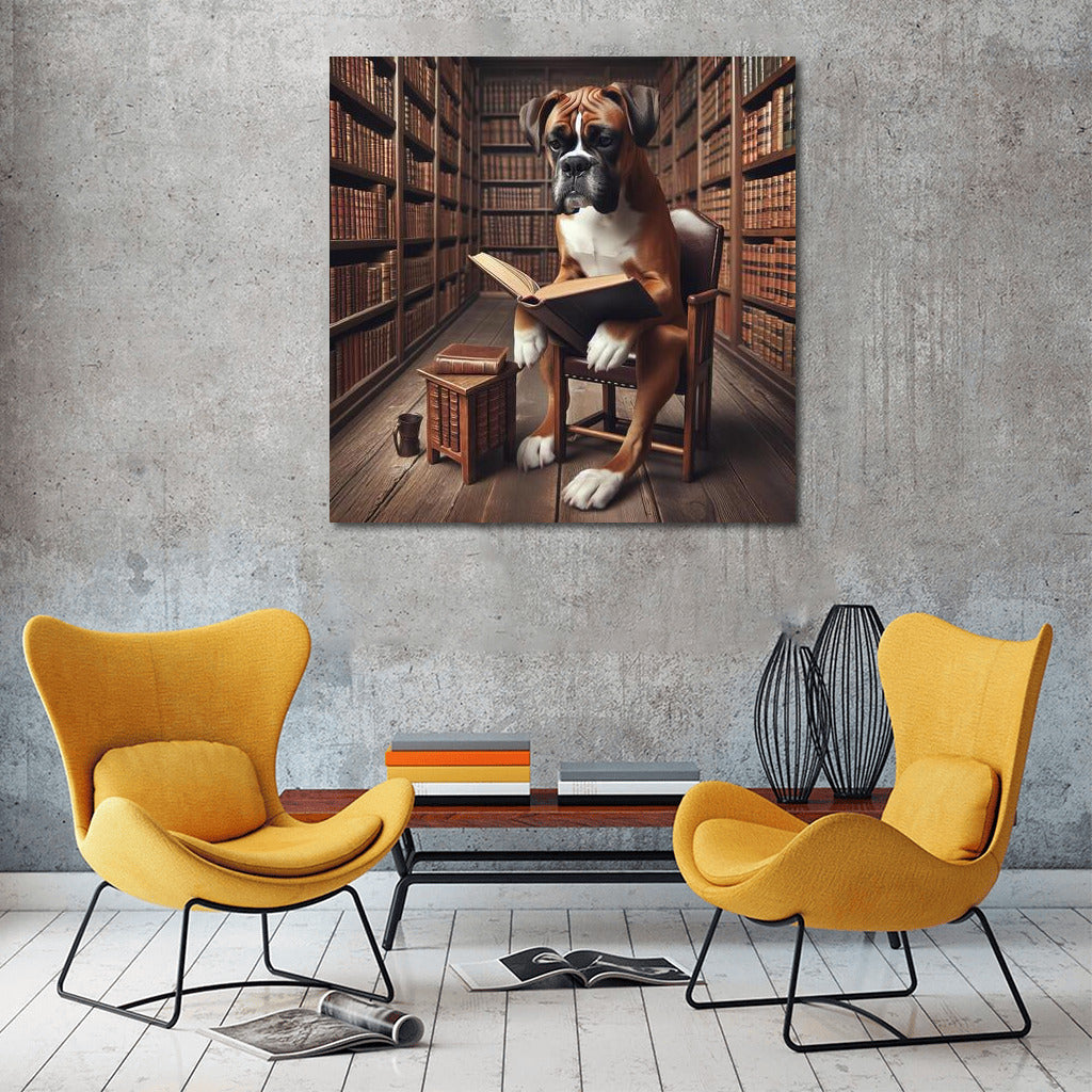 Reading Boxer in the Library: Unique Wall Art for Book Lovers