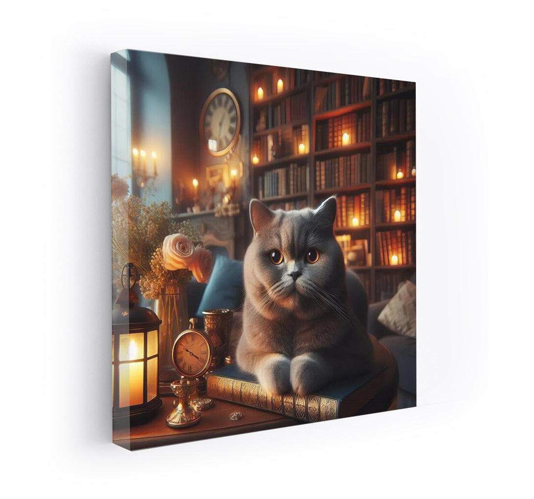 British Shorthair in the Cozy Library: Harmony and Tranquility
