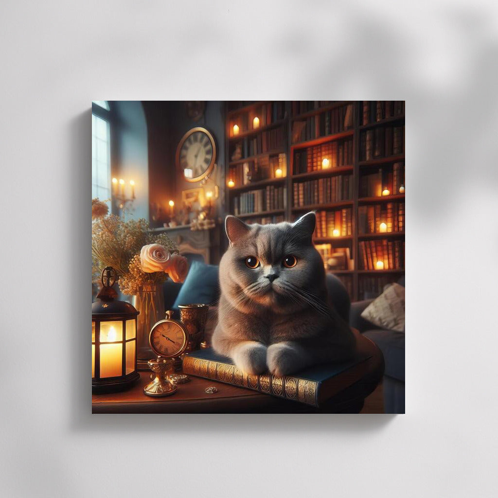 British Shorthair in the Cozy Library: Harmony and Tranquility