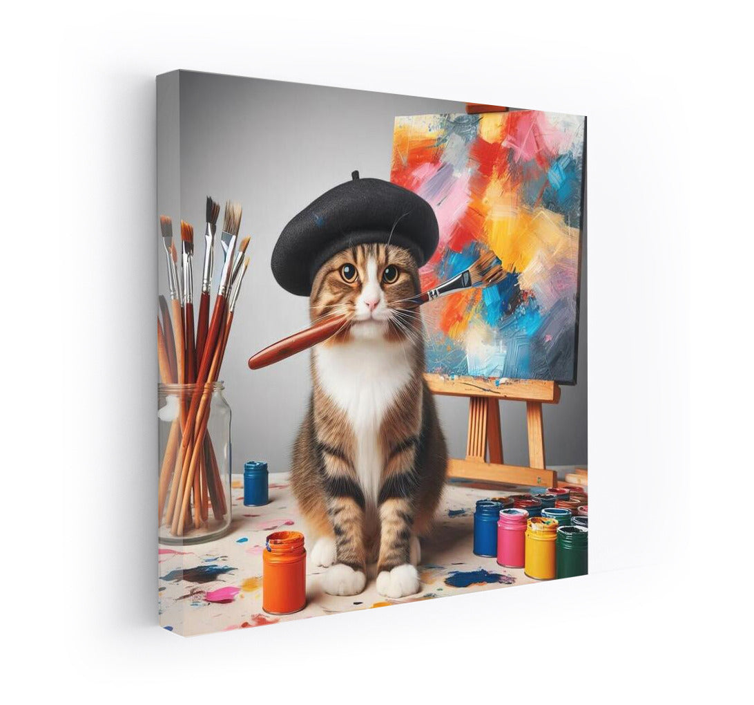 British Shorthair Artist: Cat in a Beret with a Brush