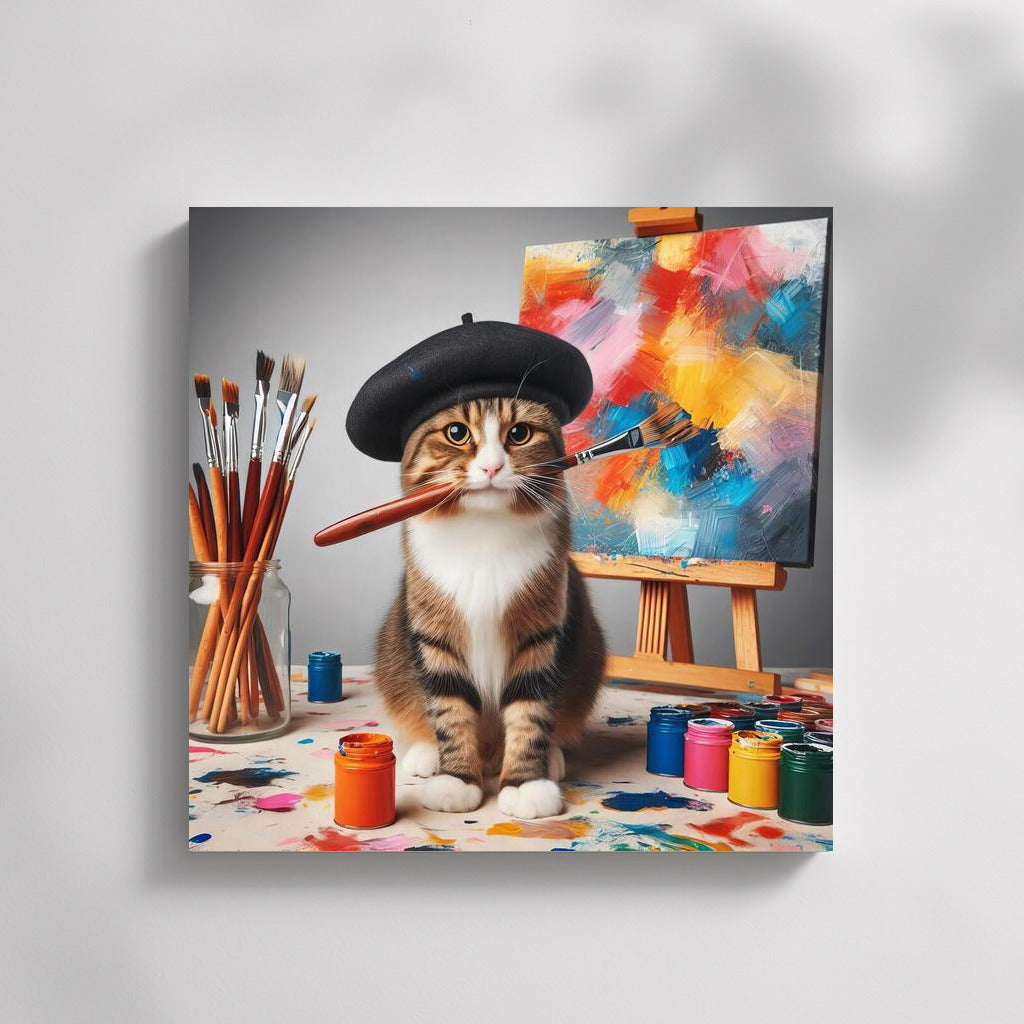 British Shorthair Artist: Cat in a Beret with a Brush