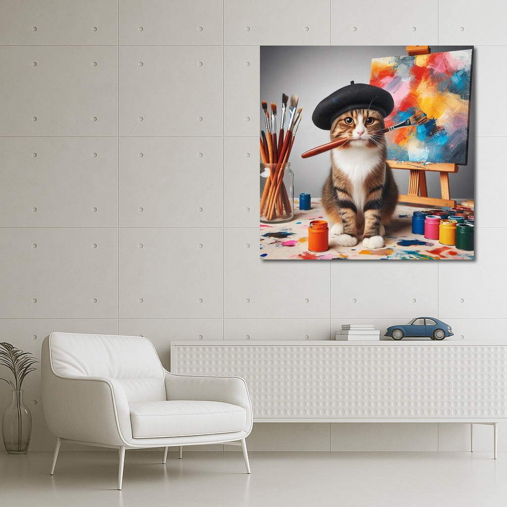 British Shorthair Artist: Cat in a Beret with a Brush
