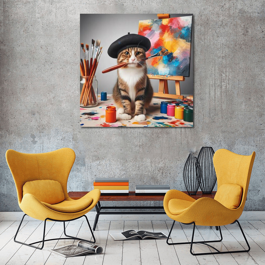 British Shorthair Artist: Cat in a Beret with a Brush
