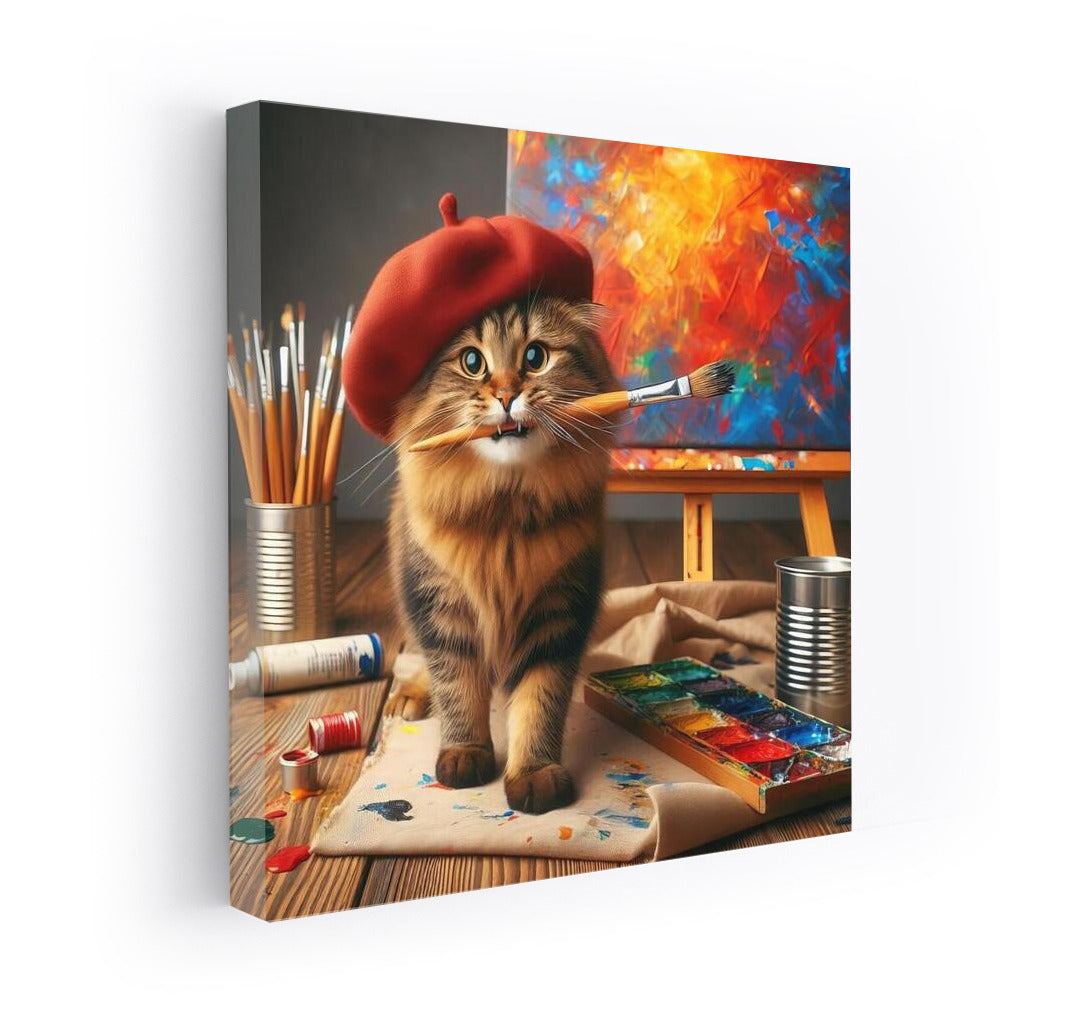 British Shorthair Artist: The Cat in the Beret and His Vivid Masterpiece