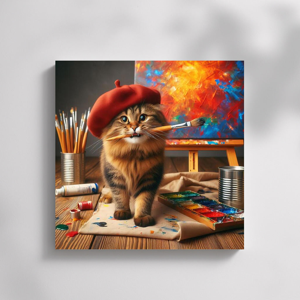 British Shorthair Artist: The Cat in the Beret and His Vivid Masterpiece