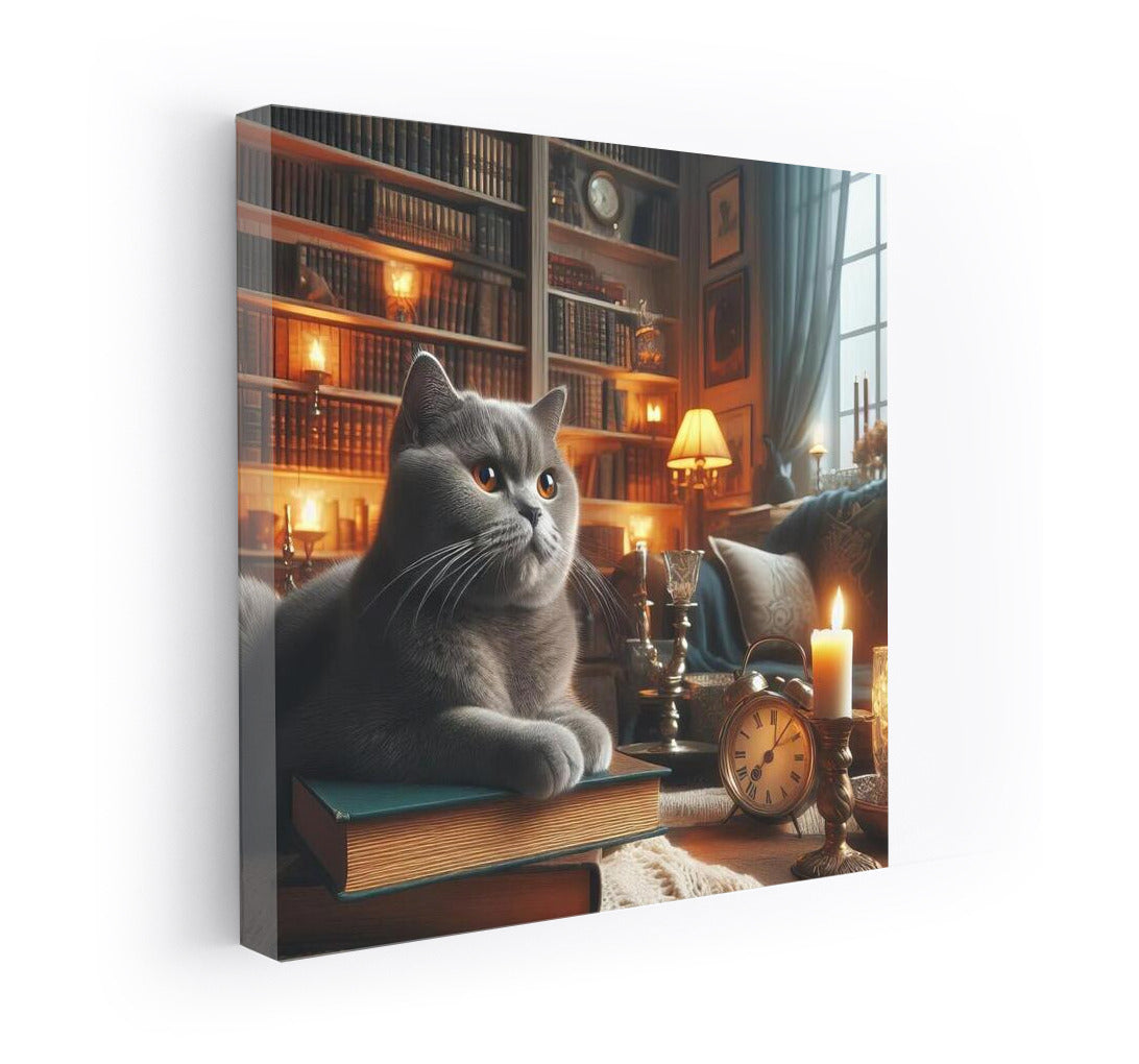 British Shorthair in a Cosy Library: Fluffy Elegance for Your Interior