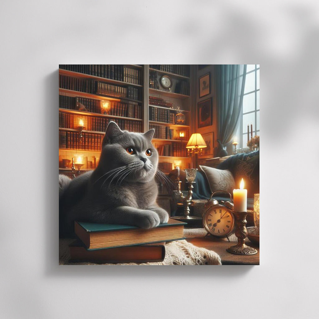 British Shorthair in a Cosy Library: Fluffy Elegance for Your Interior