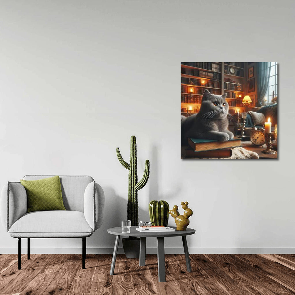 British Shorthair in a Cosy Library: Fluffy Elegance for Your Interior