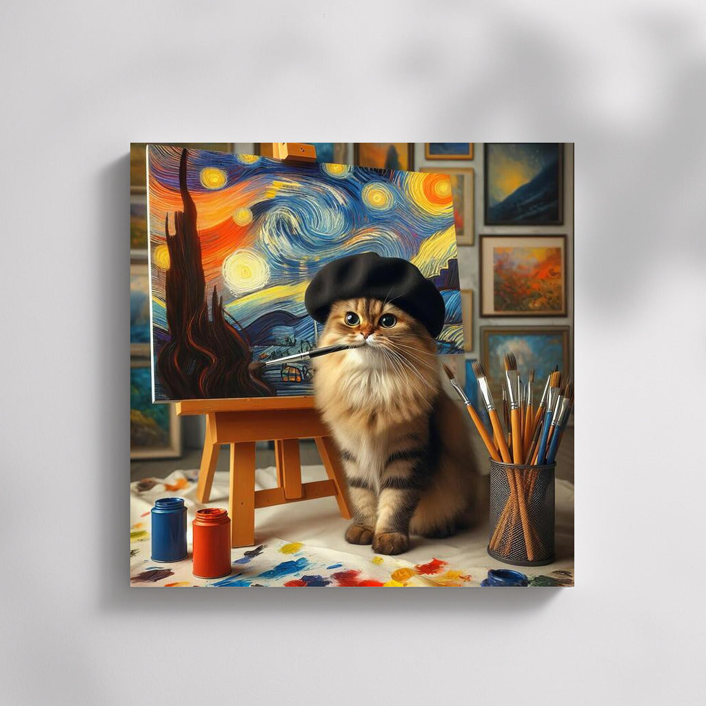British Lop-Eared Artist: Cat in a Beret with a Brush