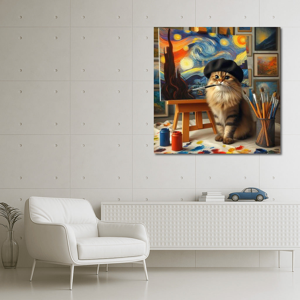 British Lop-Eared Artist: Cat in a Beret with a Brush