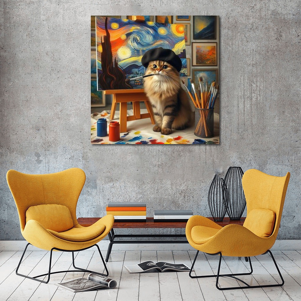 British Lop-Eared Artist: Cat in a Beret with a Brush