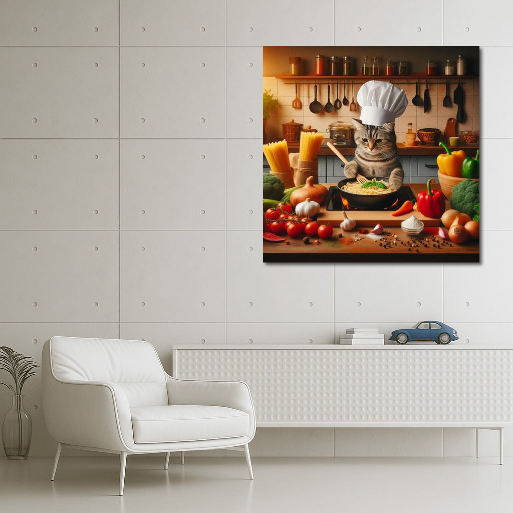 British Shorthair Chef Cat: Cooking Pasta in an Italian Restaurant