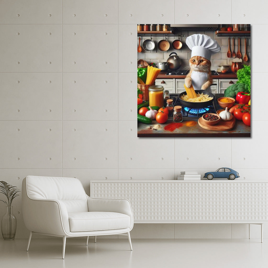 British Chef Cat in Italian Restaurant: Culinary Magic with Pasta and Spices