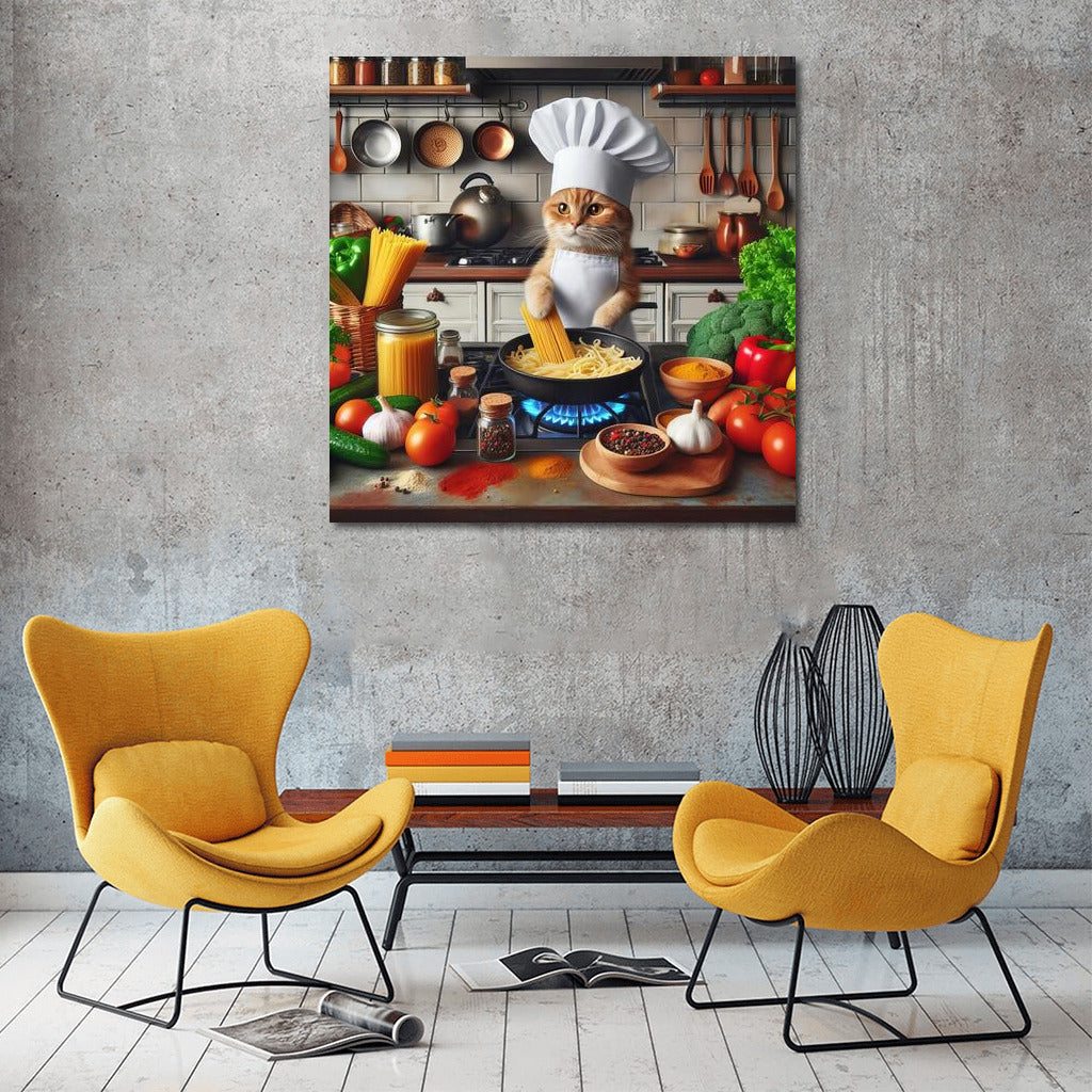British Chef Cat in Italian Restaurant: Culinary Magic with Pasta and Spices