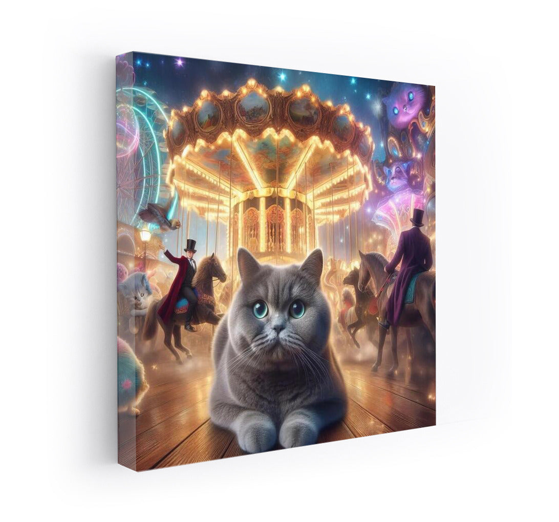 British Lop-Eared Cat in Wonderland: Carousel Magic and Mysterious Magicians