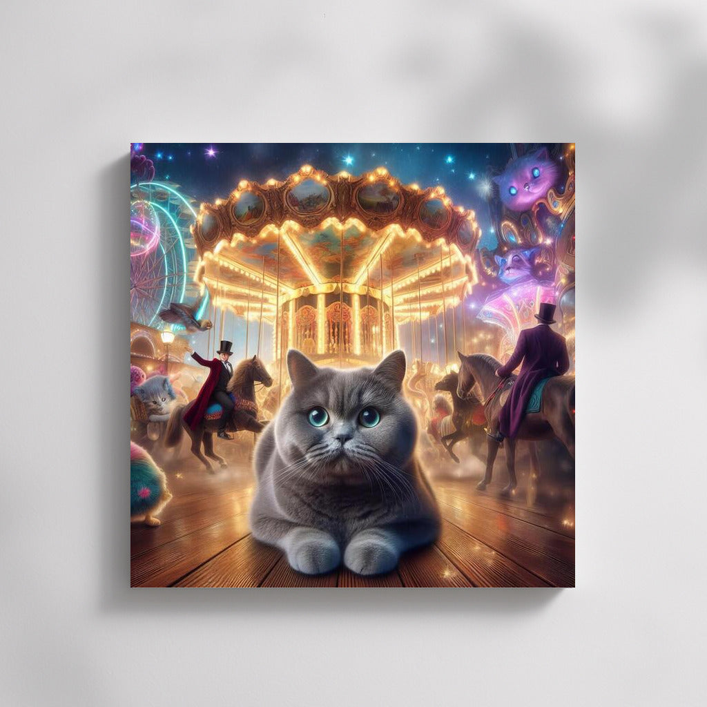 British Lop-Eared Cat in Wonderland: Carousel Magic and Mysterious Magicians