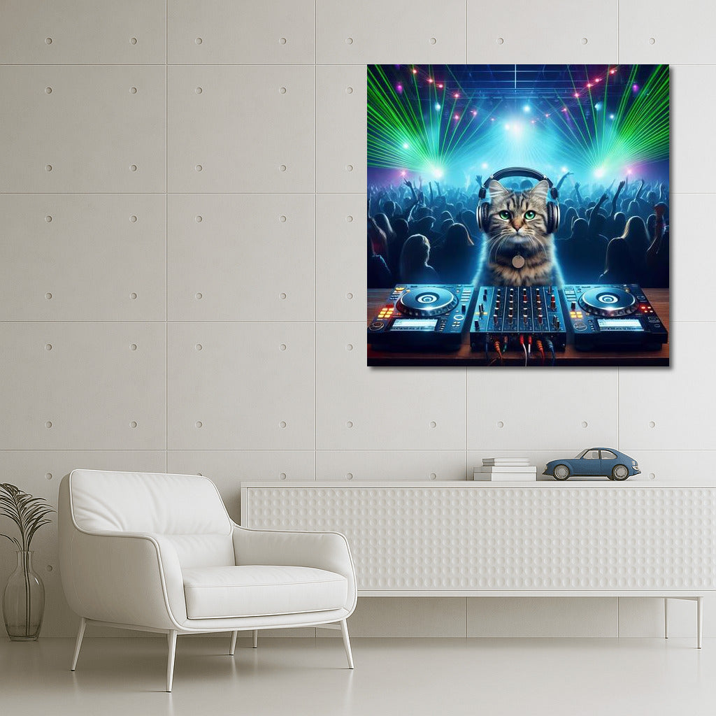 British Shorthair DJ Cat: Headphone Party with Laser Show