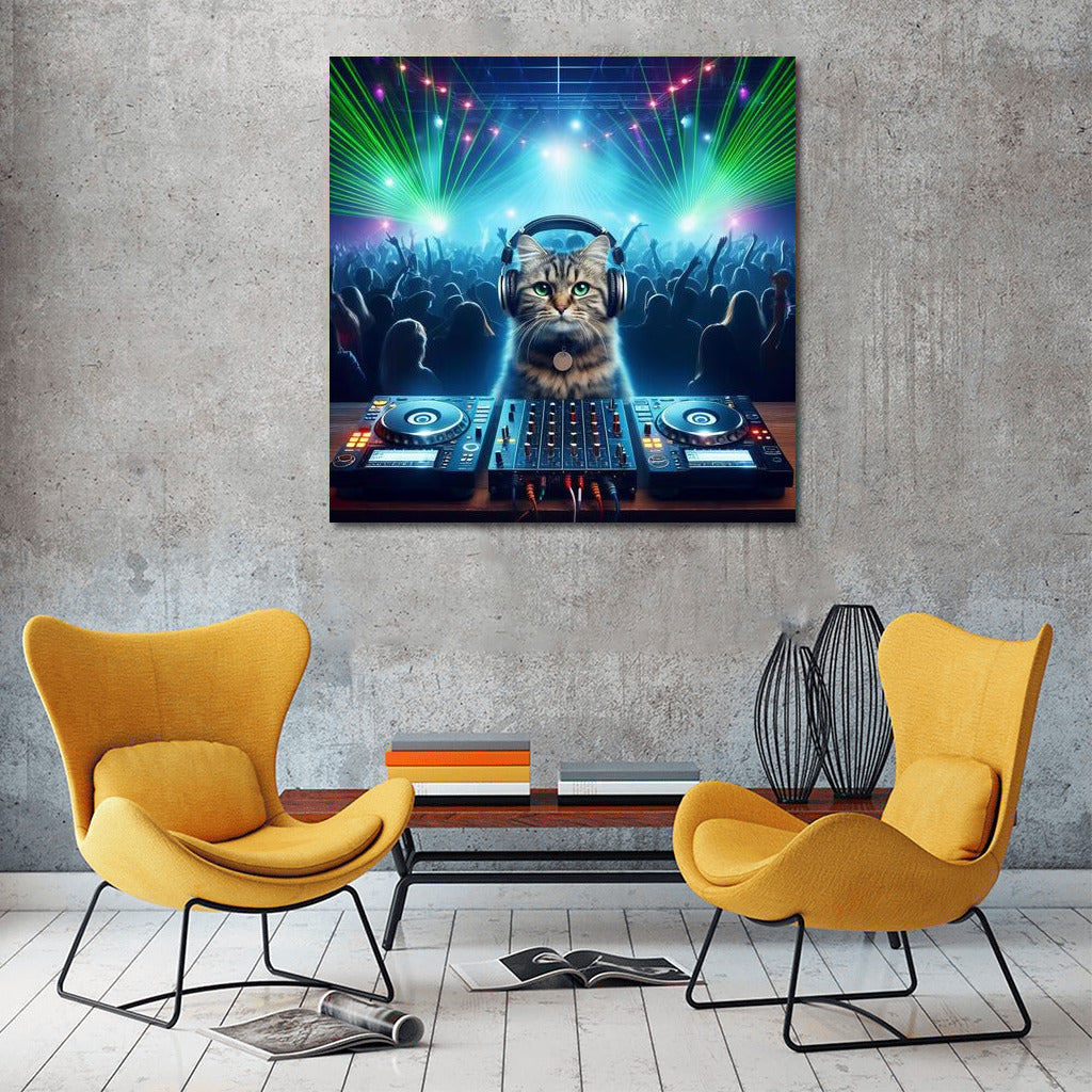 British Shorthair DJ Cat: Headphone Party with Laser Show