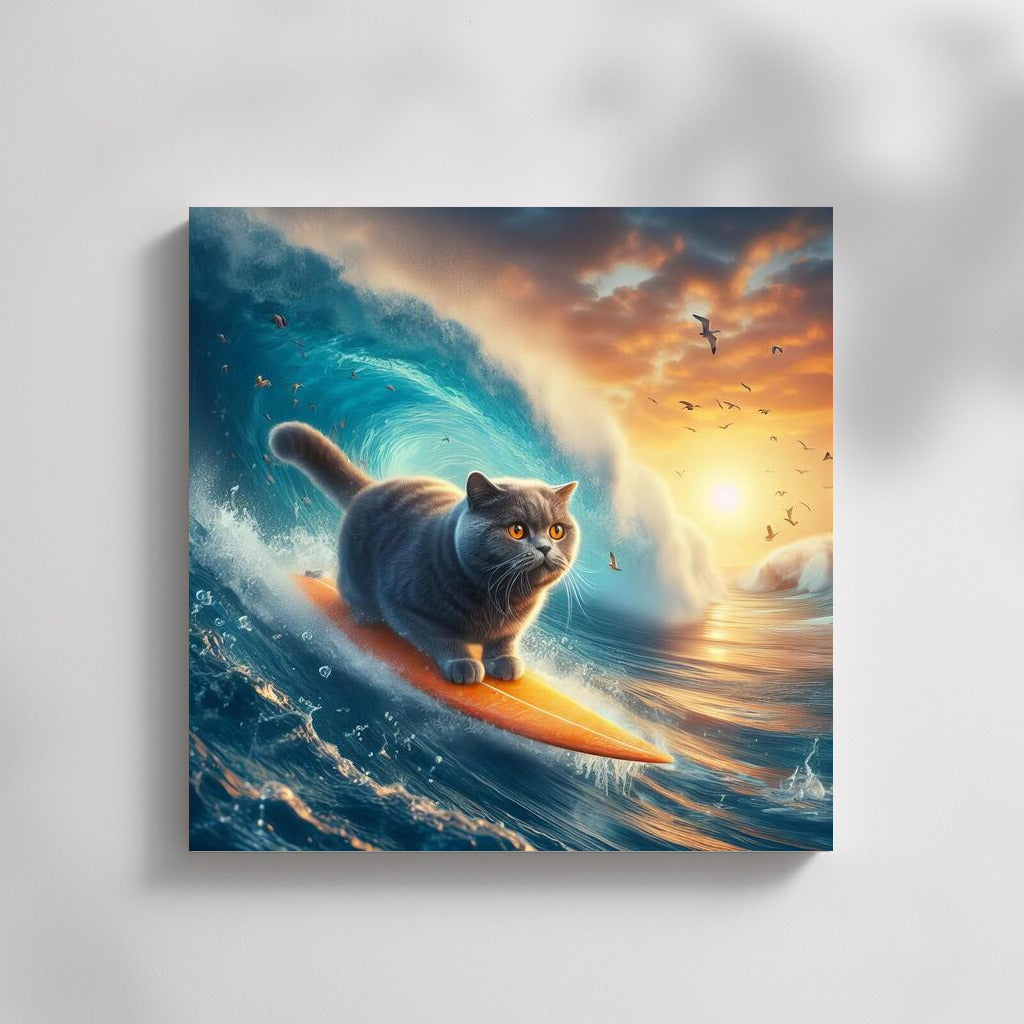 British Shorthair Surfer: Cat on the Wave