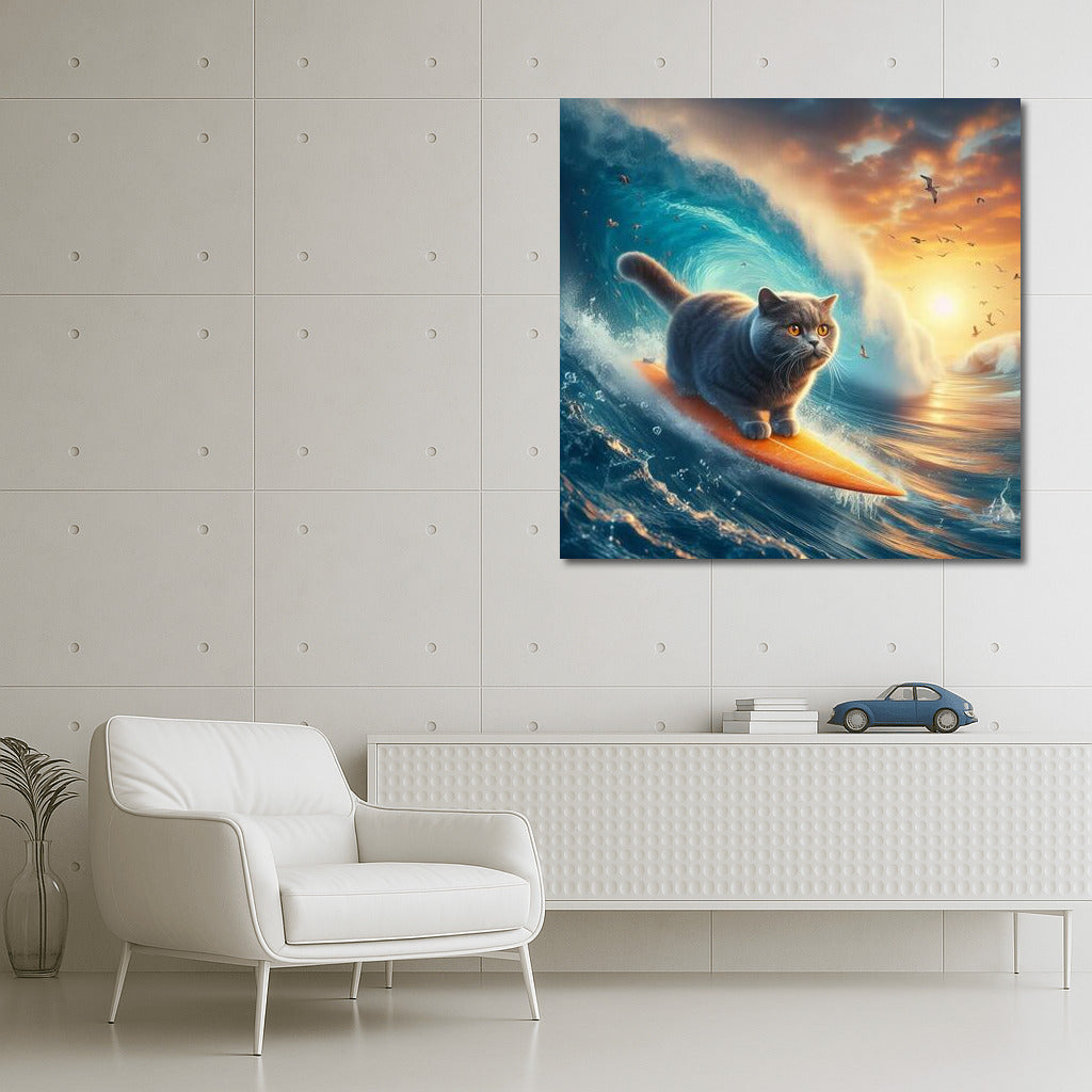 British Shorthair Surfer: Cat on the Wave