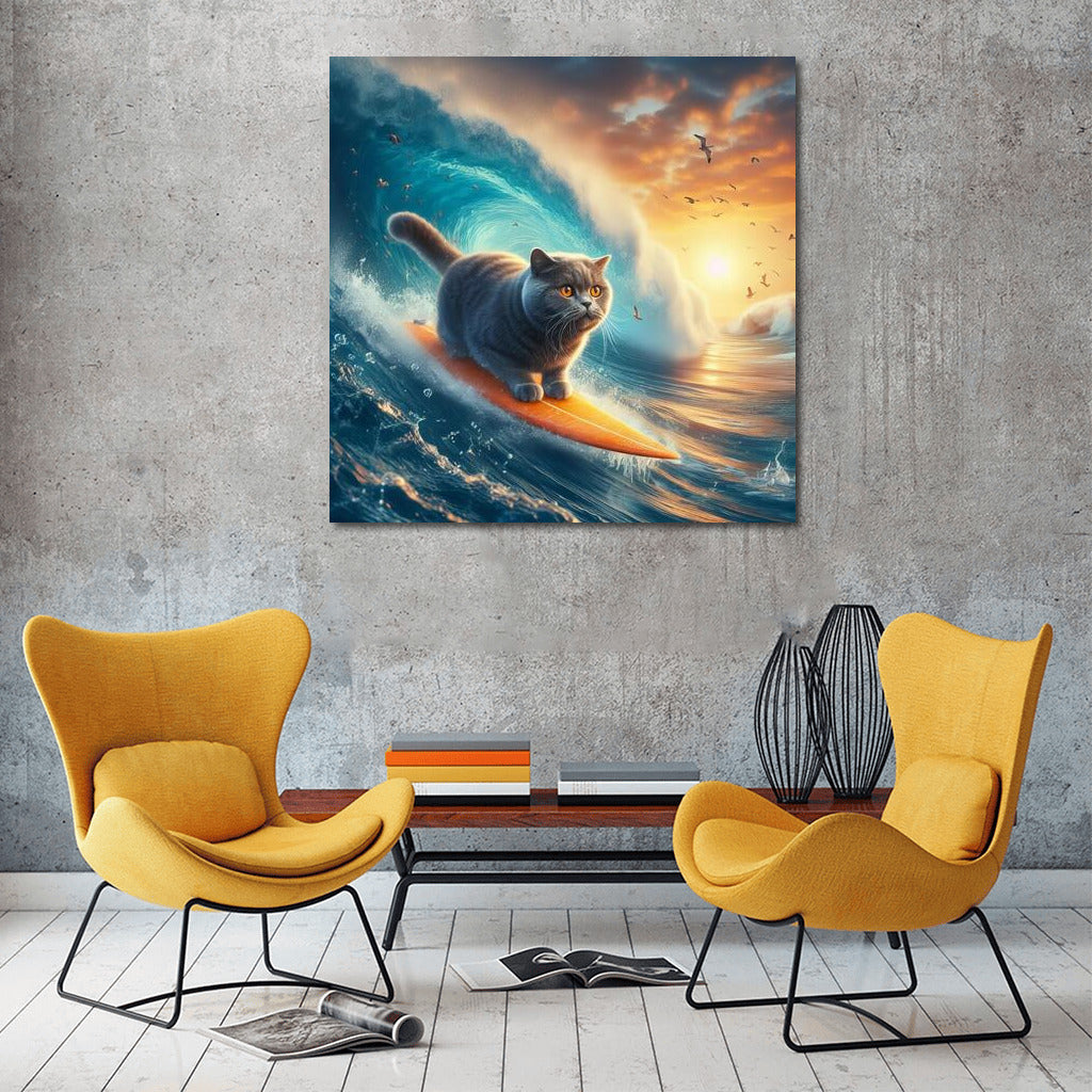 British Shorthair Surfer: Cat on the Wave