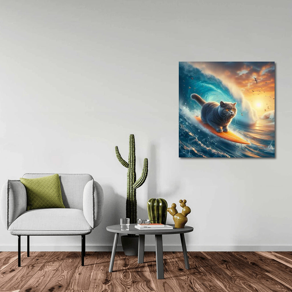 British Shorthair Surfer: Cat on the Wave