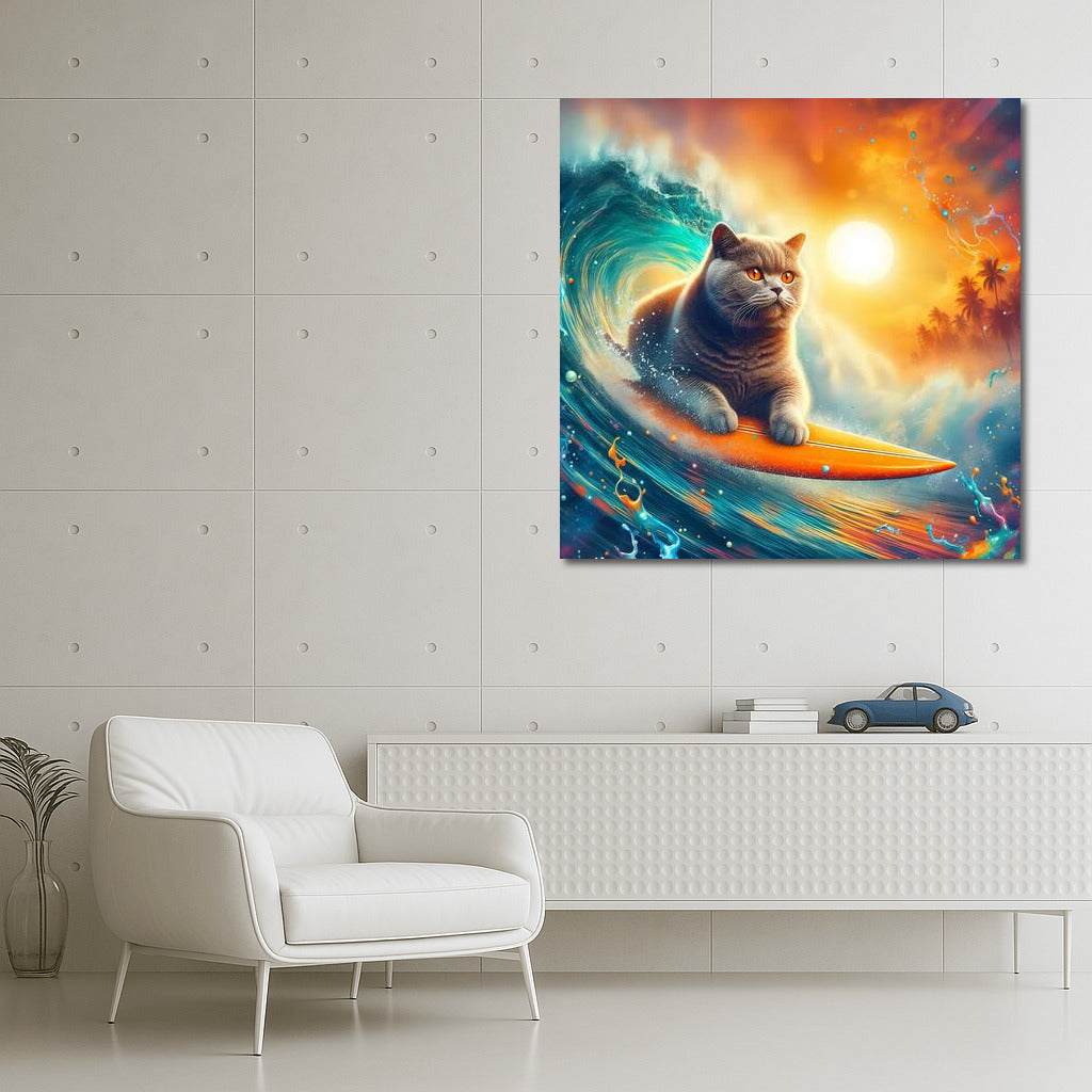 British Shorthair on the Wave: Surfer Cat 3