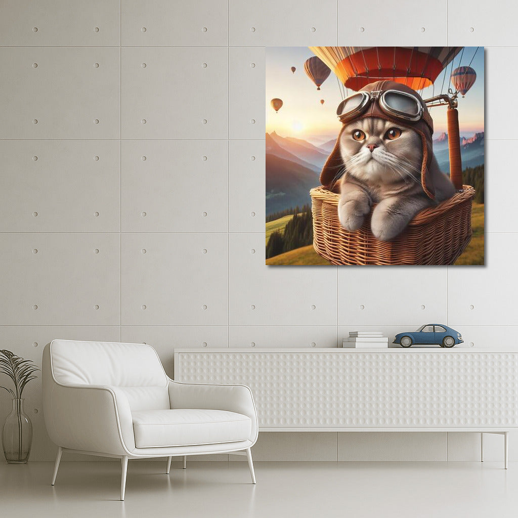 British Shorthair on a Balloon: A Flying Cat for Comfort and Inspiration