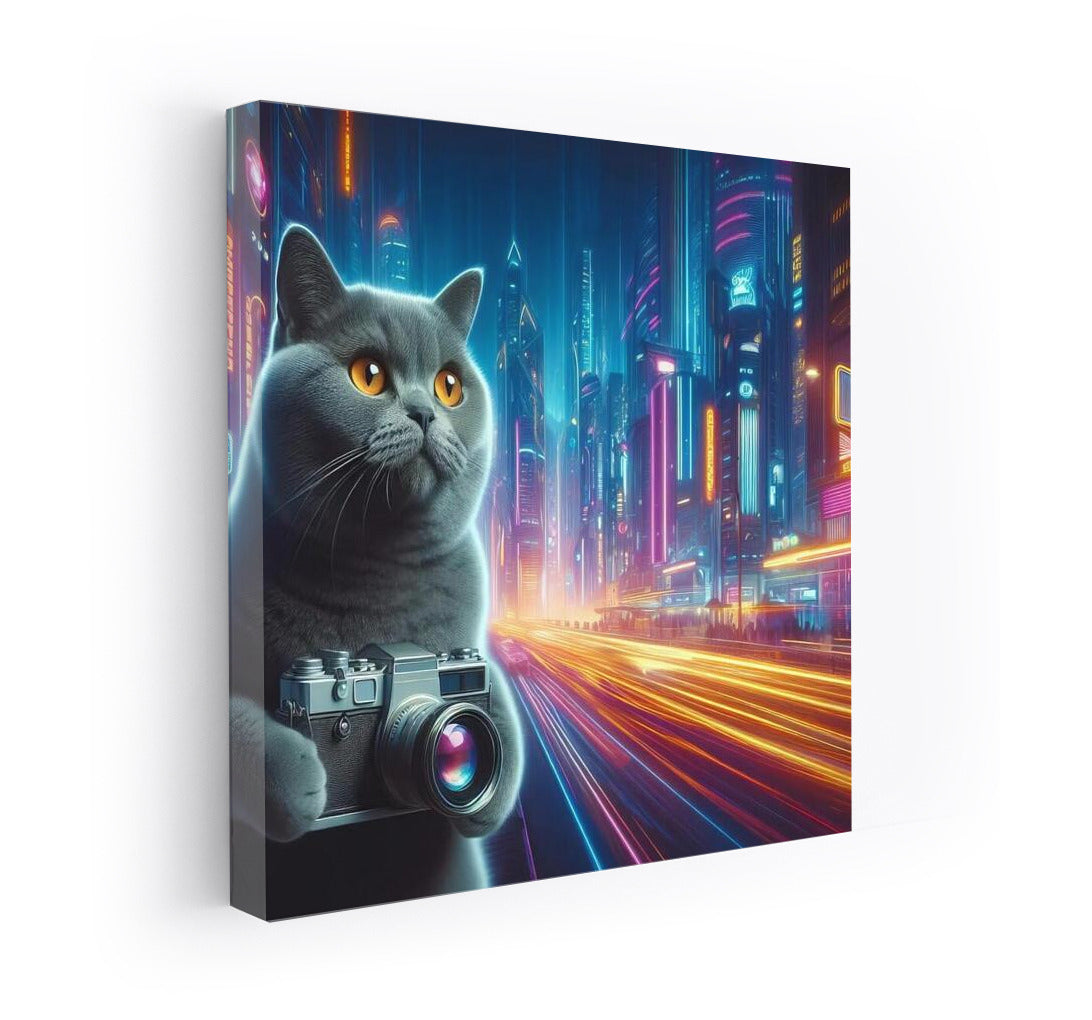 British Shorthair Cat Photographer in Future City: Bright Lights and Style