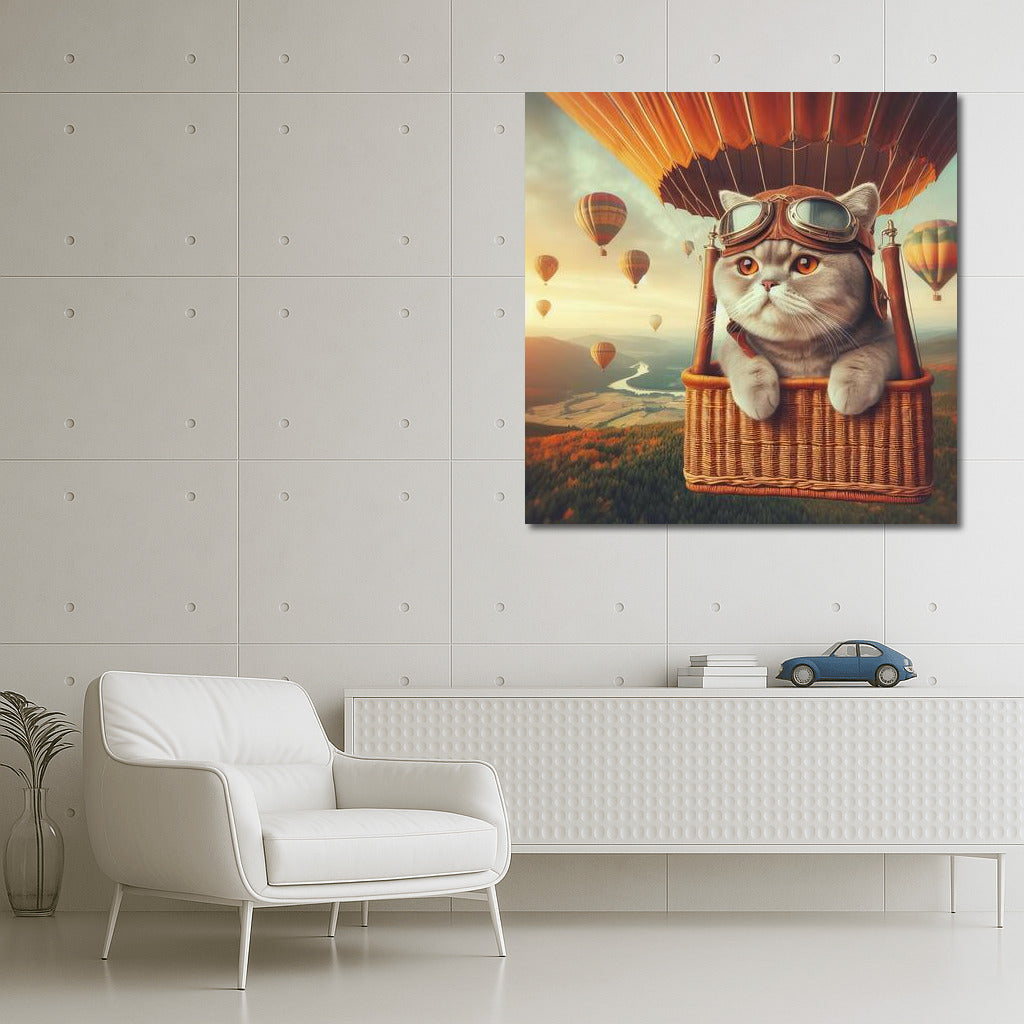 British Shorthair Cat in a Hot Air Balloon: Flight of a Dream