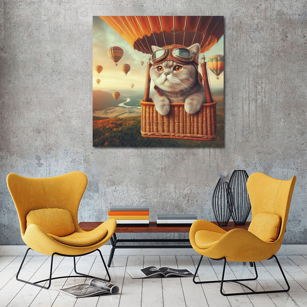 British Shorthair Cat in a Hot Air Balloon: Flight of a Dream