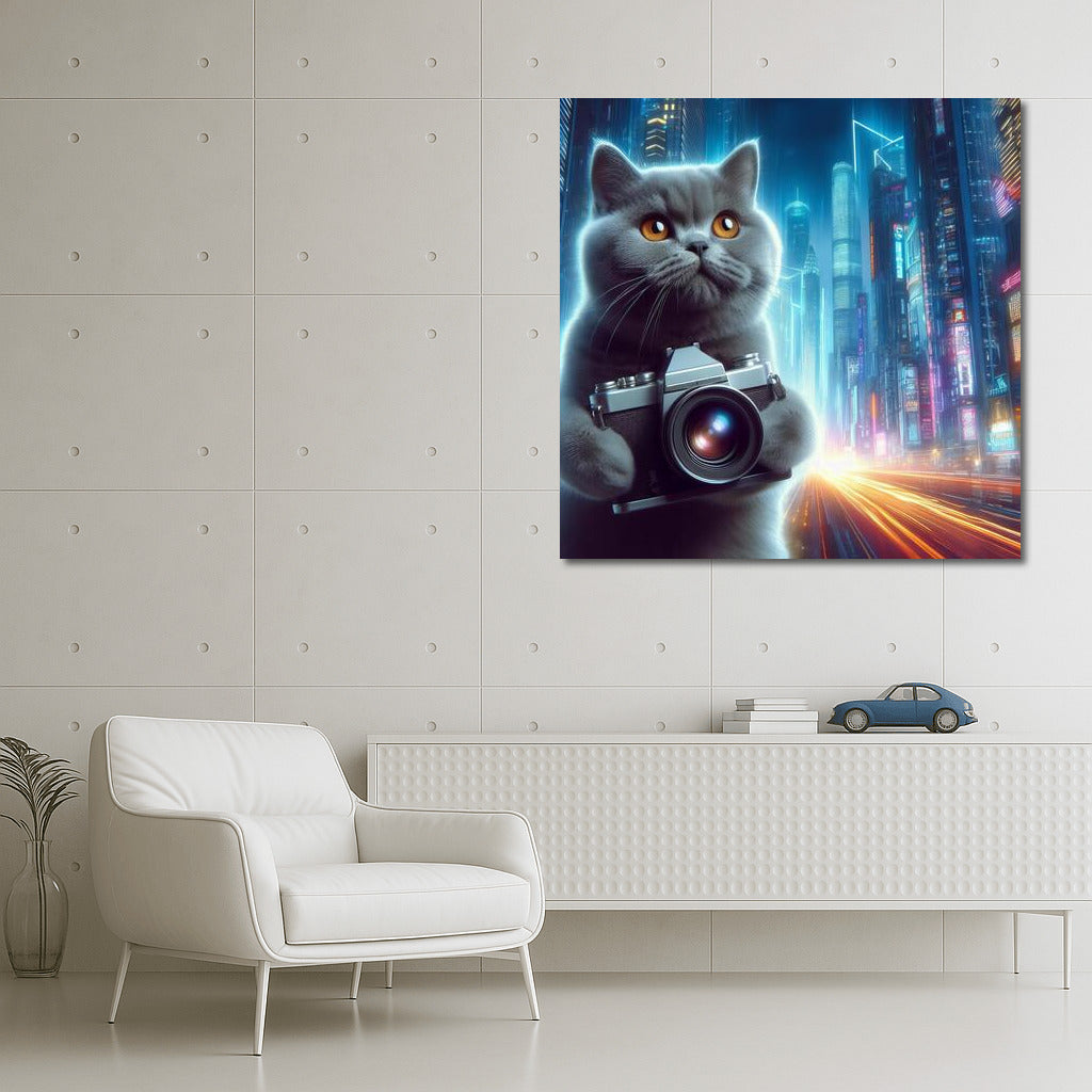 British Shorthair Photographer in the City of the Future: Tenderness and Futurism