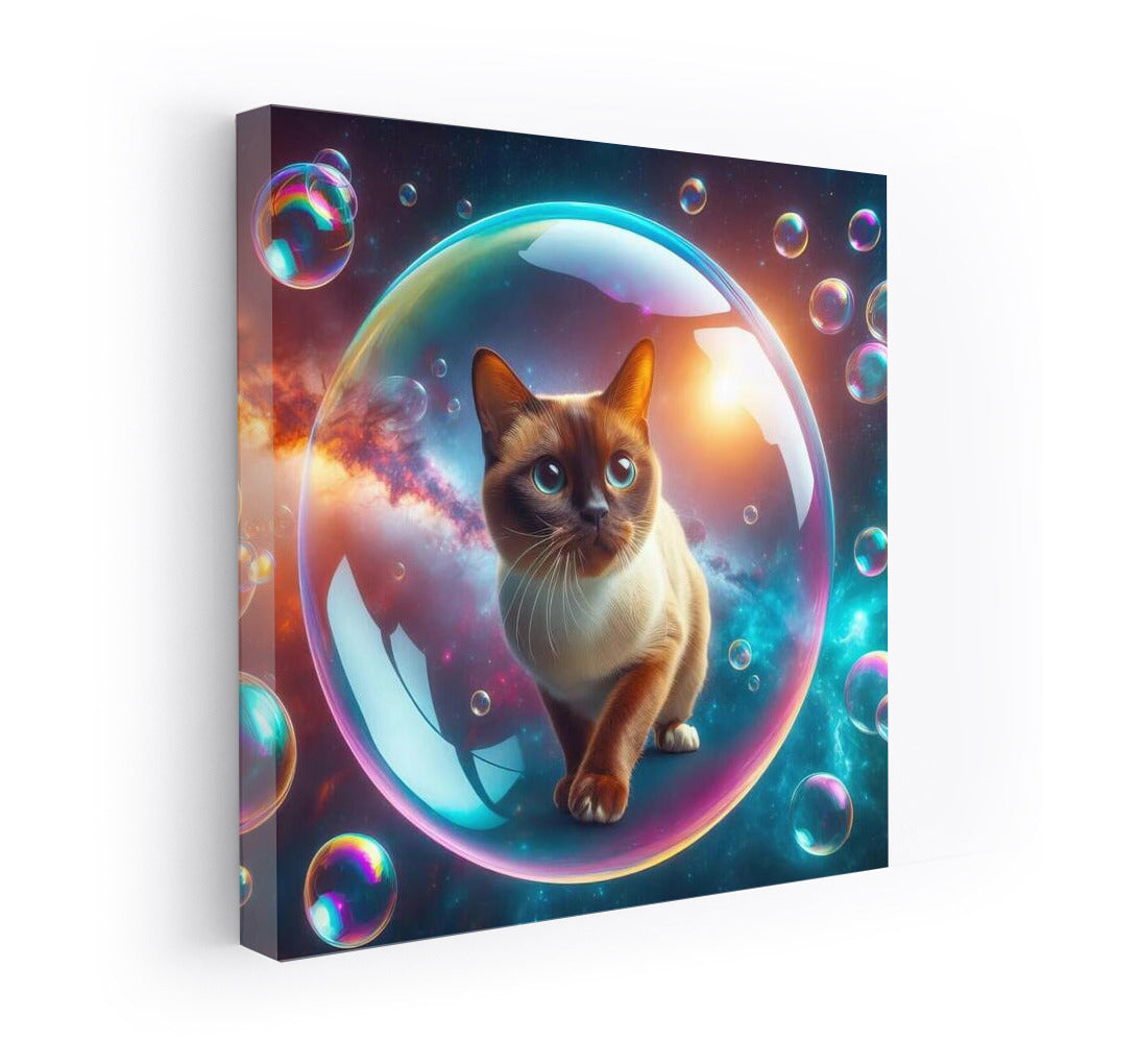Burmese Cat in a Soap Bubble: A Dreamer's Space Journey