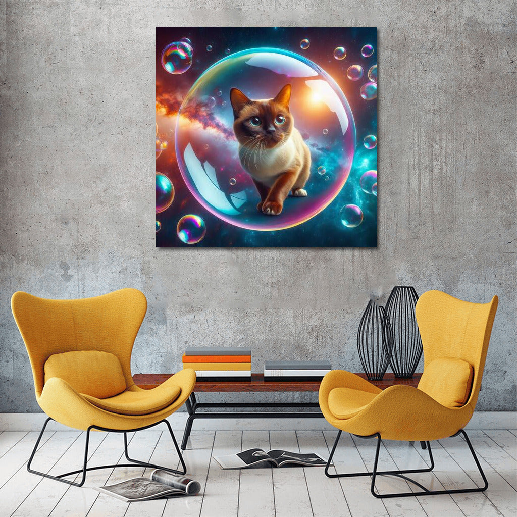 Burmese Cat in a Soap Bubble: A Dreamer's Space Journey