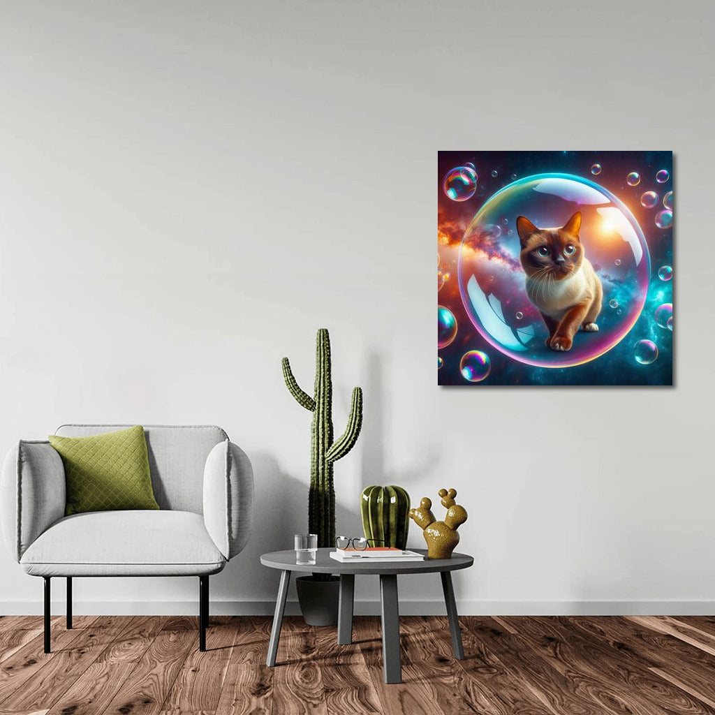 Burmese Cat in a Soap Bubble: A Dreamer's Space Journey