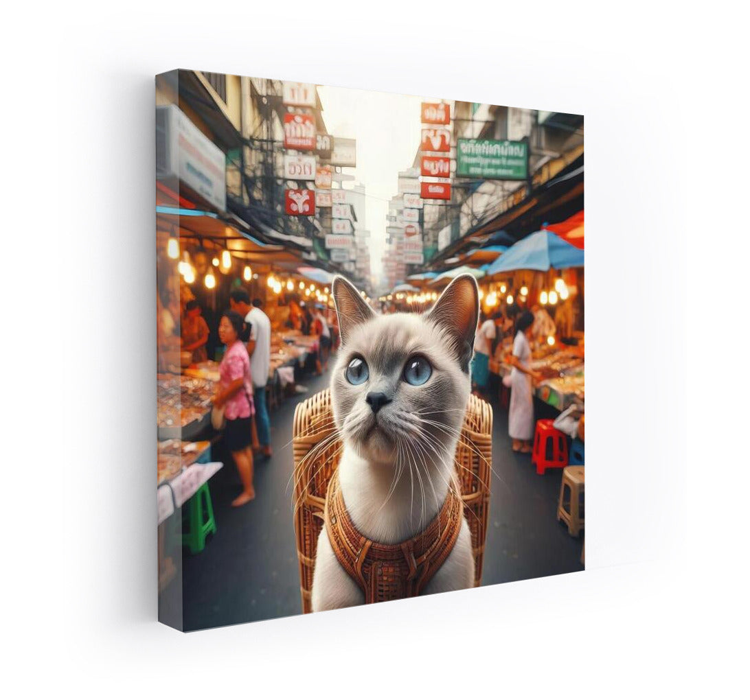 Burmese Cat at Bangkok's Vibrant Market: Life and Colour