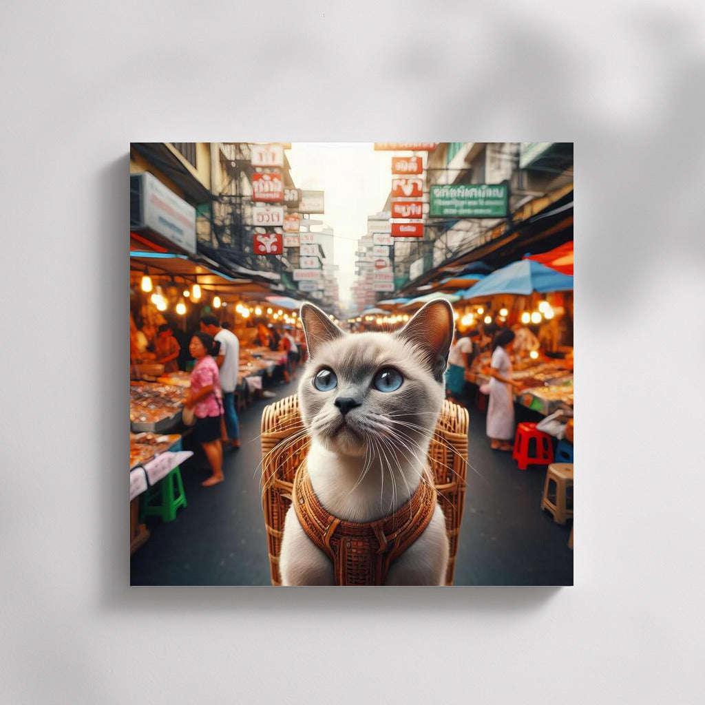 Burmese Cat at Bangkok's Vibrant Market: Life and Colour