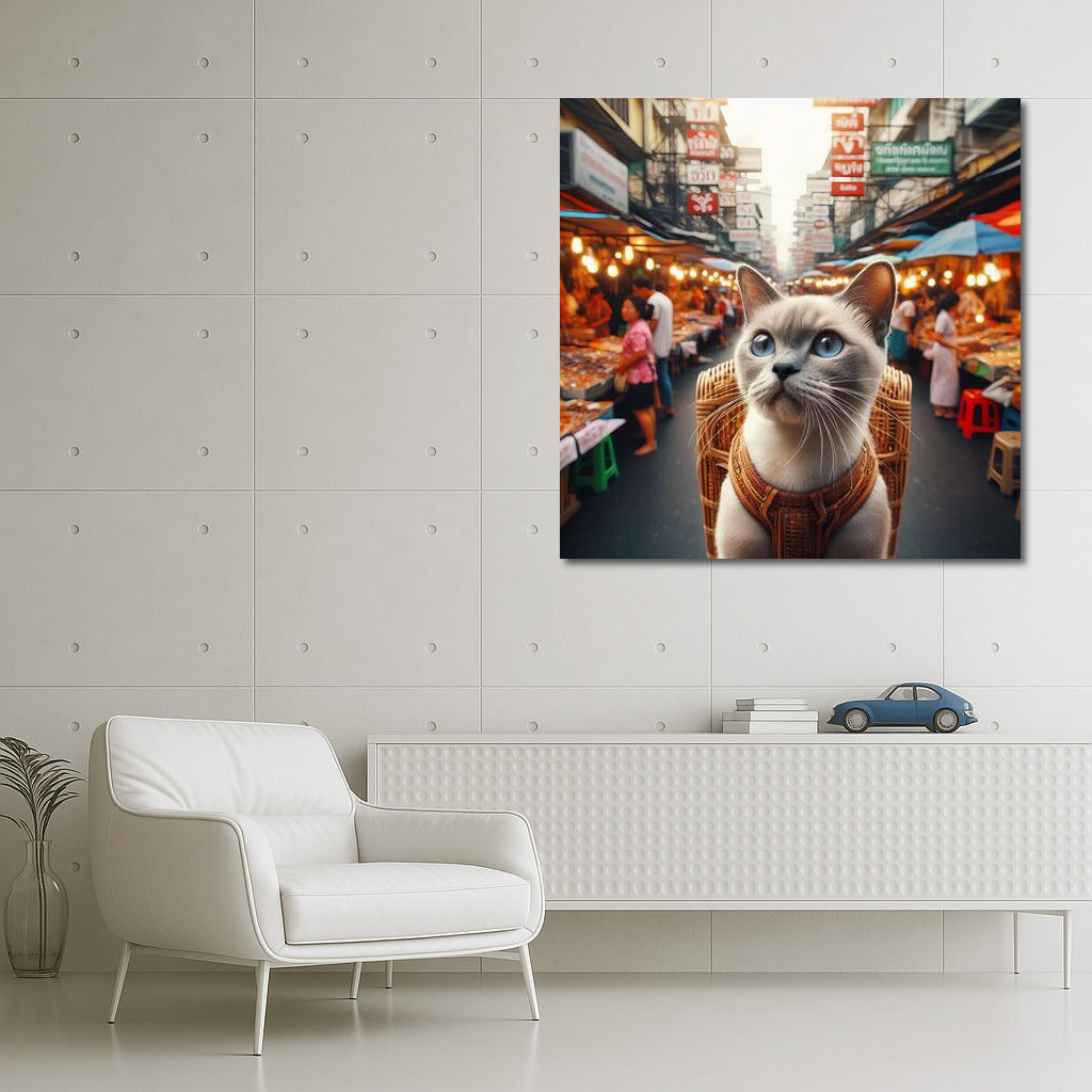 Burmese Cat at Bangkok's Vibrant Market: Life and Colour