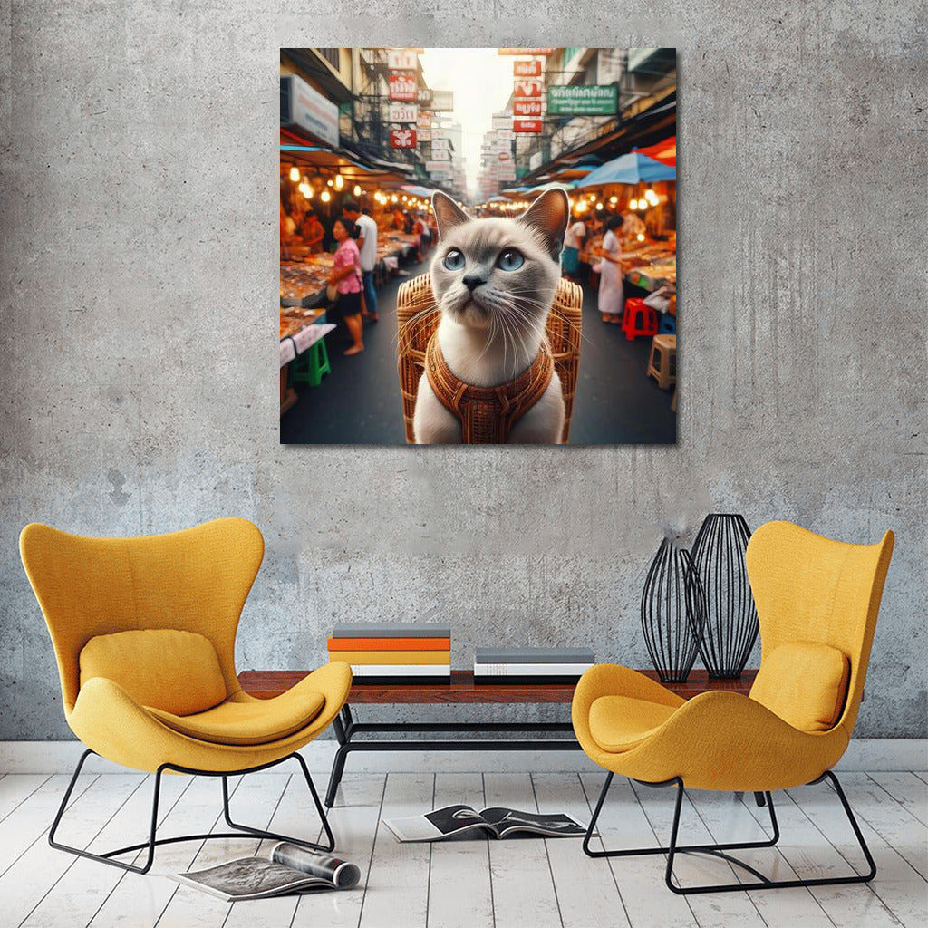 Burmese Cat at Bangkok's Vibrant Market: Life and Colour