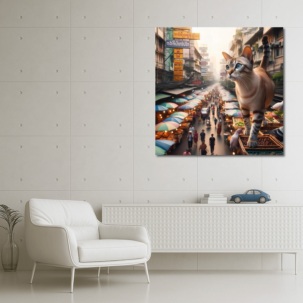 Burmese Cat in Bangkok's Vibrant Market: A Picturesque Journey