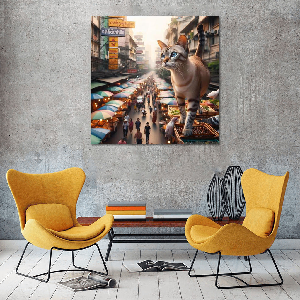 Burmese Cat in Bangkok's Vibrant Market: A Picturesque Journey