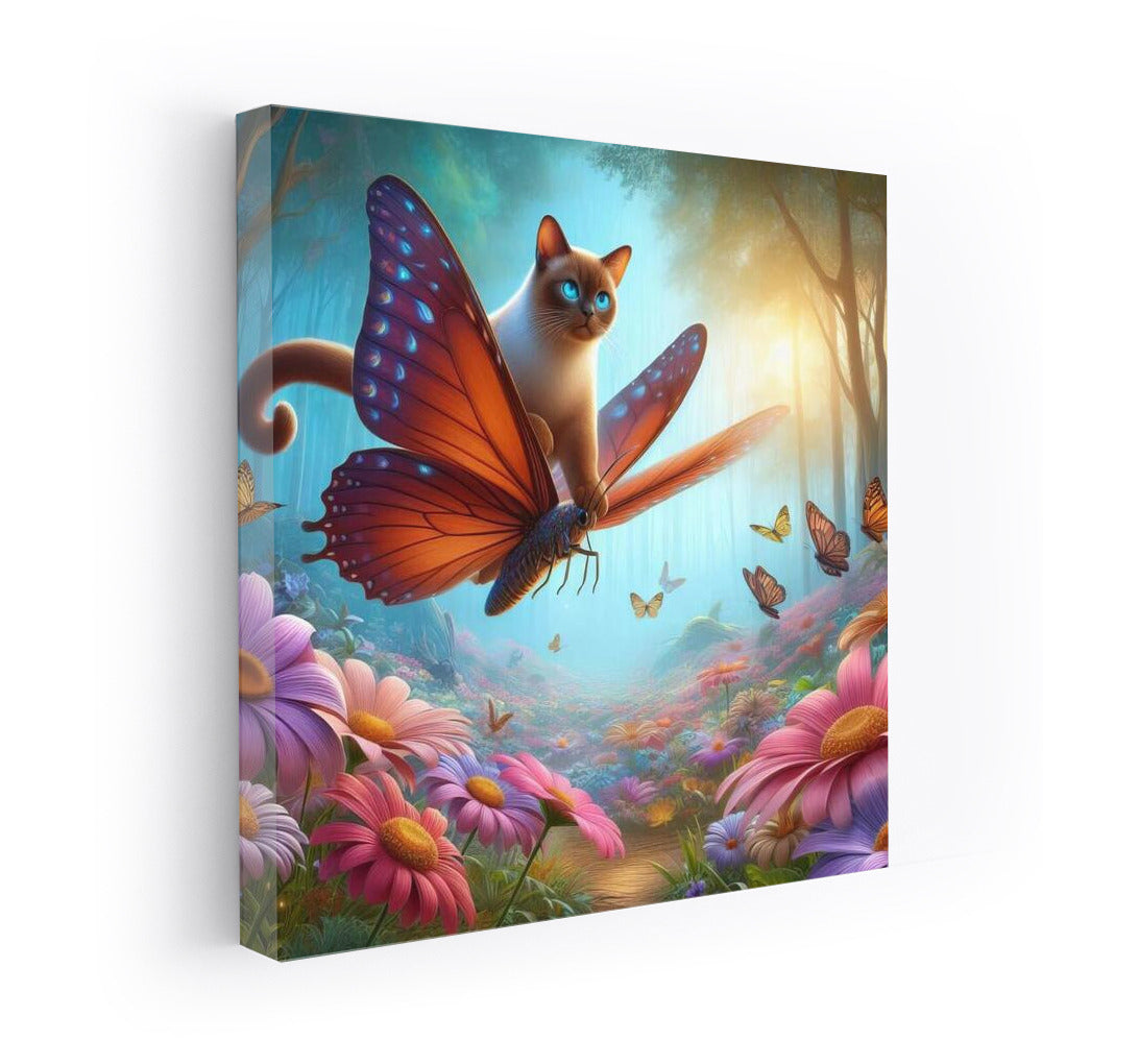 Burmese Cat on Butterfly Wings in Flower Forest