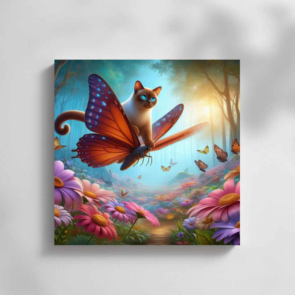 Burmese Cat on Butterfly Wings in Flower Forest