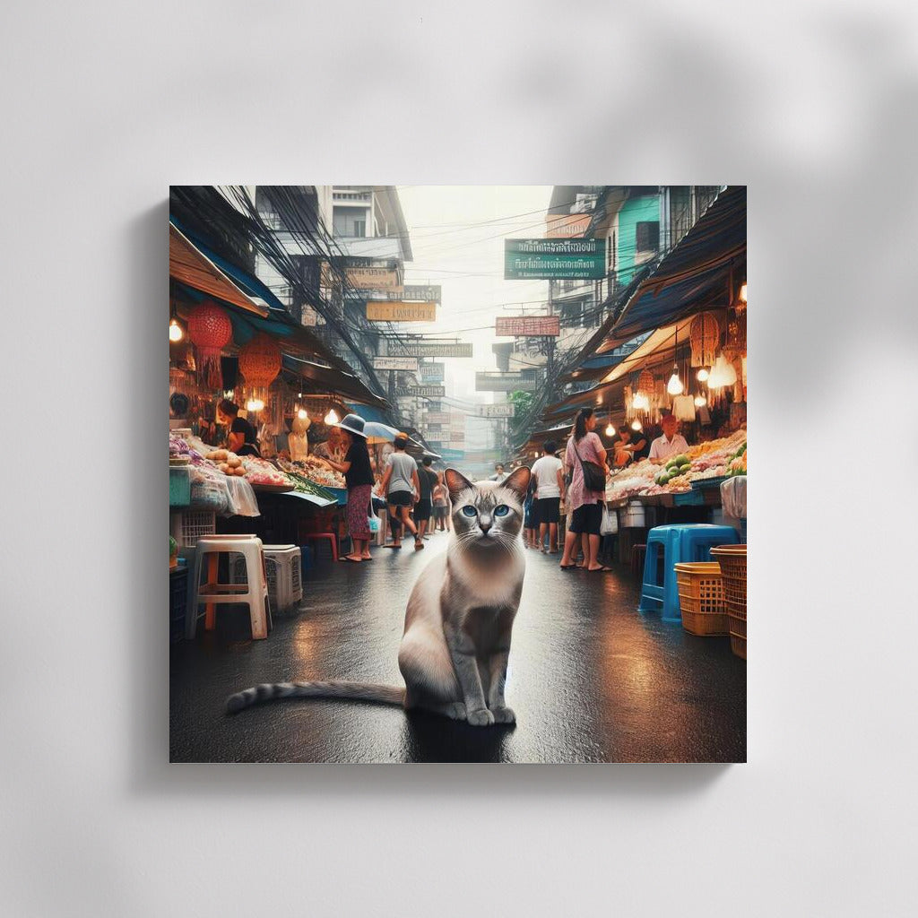 Burmese cat at a colorful Bangkok market