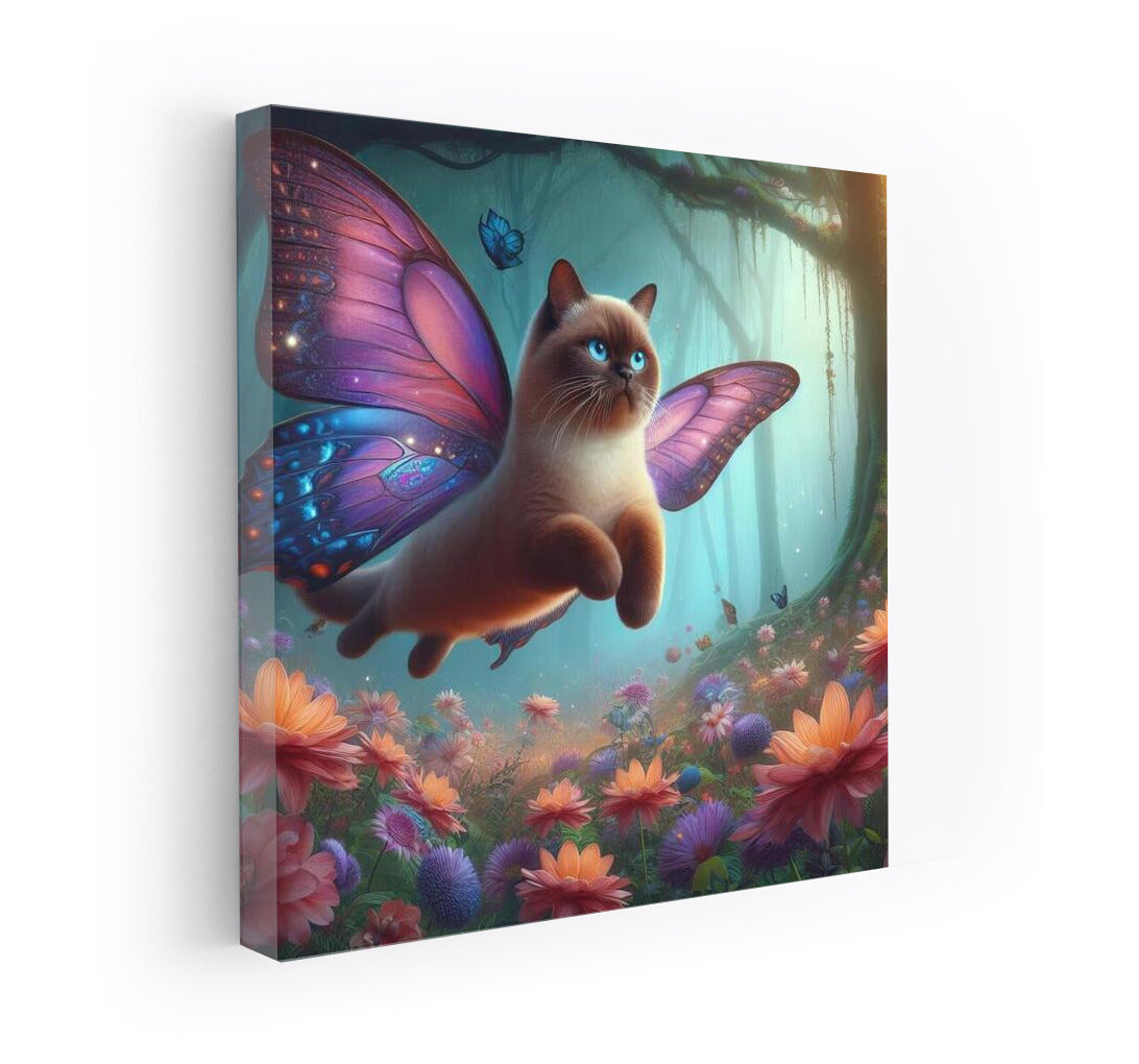 Burmese Cat on Butterfly Wings in the Magical Forest