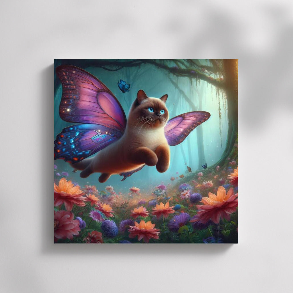 Burmese Cat on Butterfly Wings in the Magical Forest