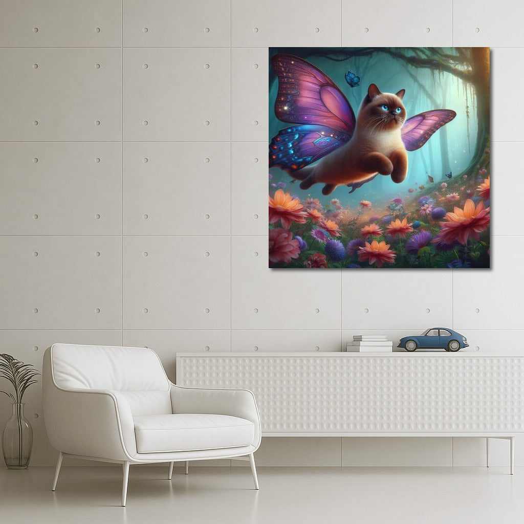 Burmese Cat on Butterfly Wings in the Magical Forest